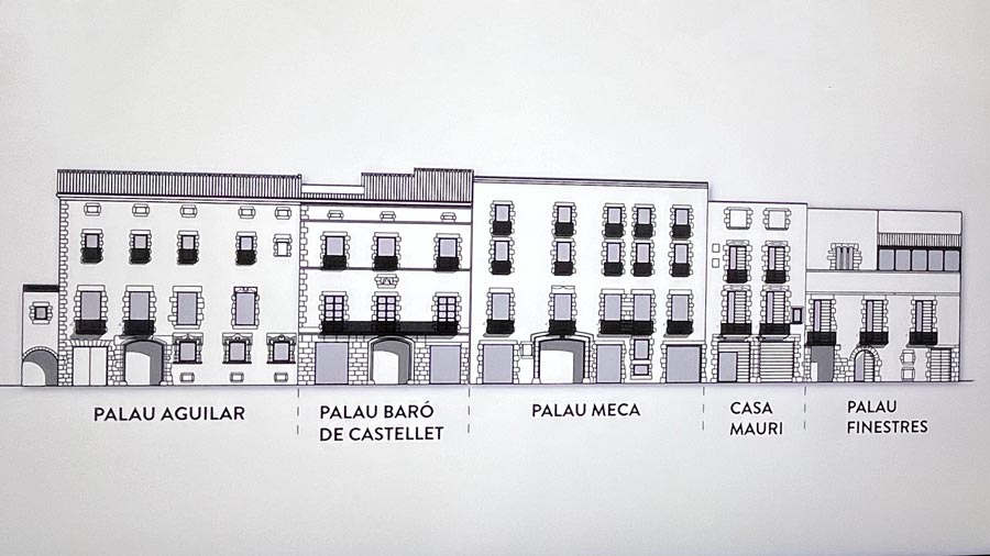 Eine Zeichnung der 5 Paläste, die das Museum beherbergen.