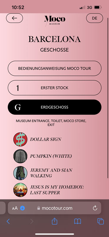 Ein Screenshot von der Webadresse mit dem Audioführer des Moco Museums in Barcelona.