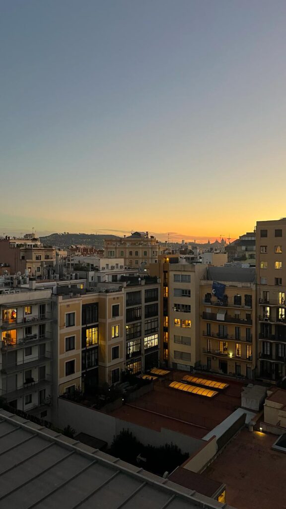Ausblick vom Dach der Casa Batlló auf die Neustadt von Barcelona.