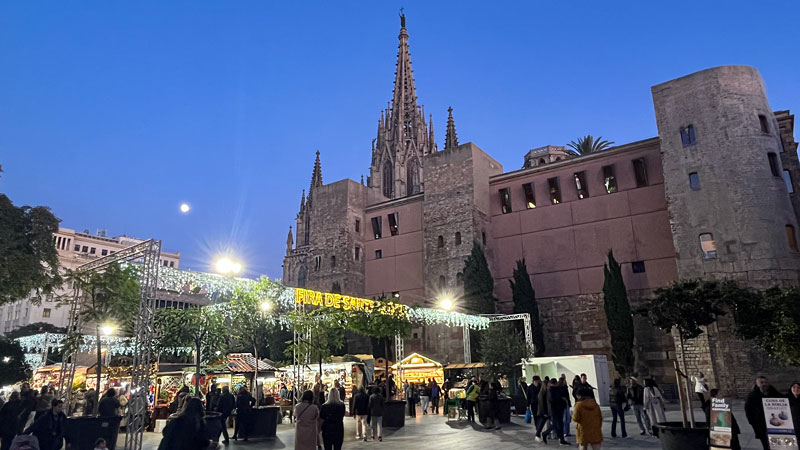 Weihnachtsmarkt vor der Kathedrale von Barcelona.
